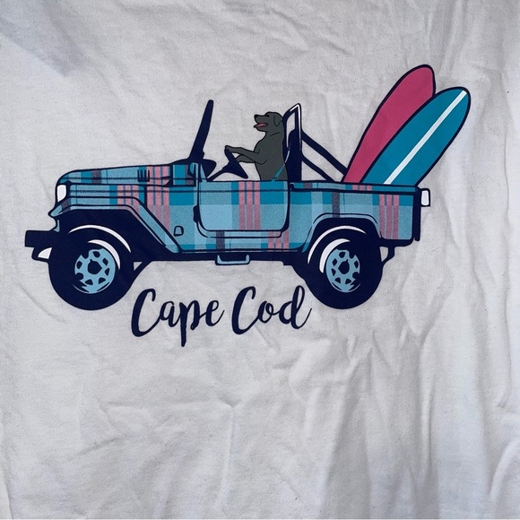 Cuffy’s Cape Cod Dog Driving Truck White V-Neck Tee Size XL - Picture 5 of 6
